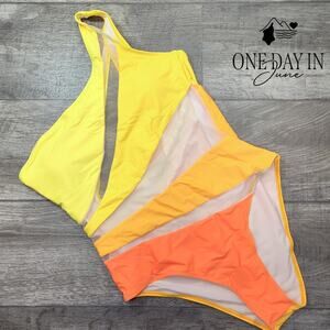 Adisputent One Shoulder Mesh One Piece Swimsuit Size XL
